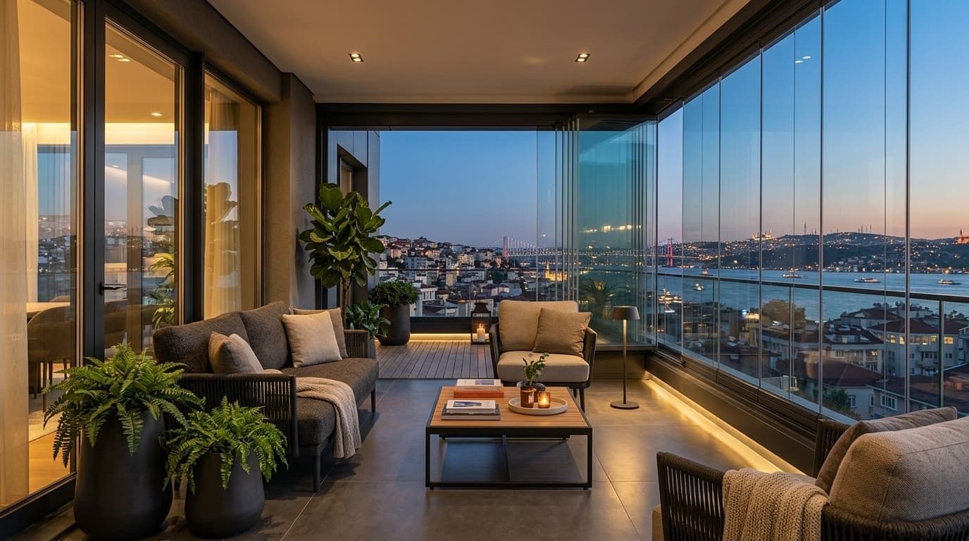 Bahçelievler Isıcamlı Cam Balkon & Mimari Cam Sistemleri — Çelikpen Hayata Çelikpen'den Bak — Modern taş ve antrasit cam cepheli mimari villa